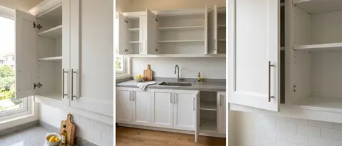 Custom kitchen cabinet installation in Mankato, MN — white shaker cabinets with quartz countertops